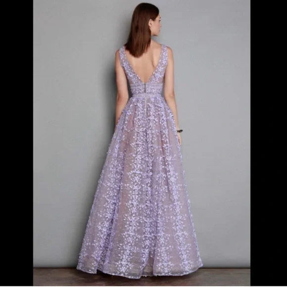Bronx & Banco Purple Plunge Megan Floral Embroidered Lace Gown - Picture 3 of 10